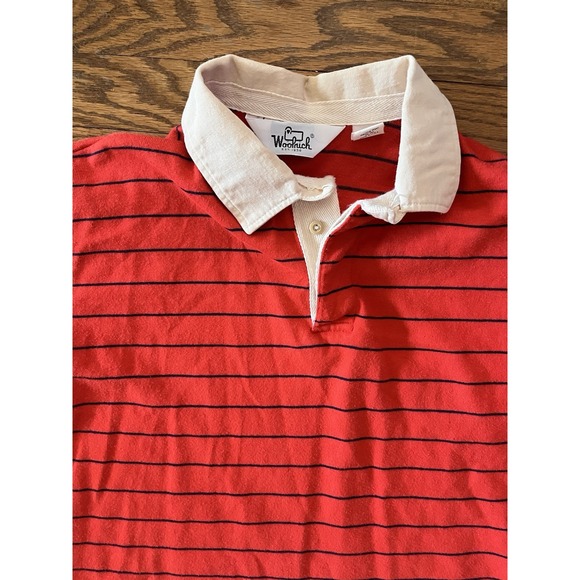 Vintage 80s 90s Woolrich Rugby Polo Striped Red Shirt Size XL Fits Like A Large - Picture 2 of 8